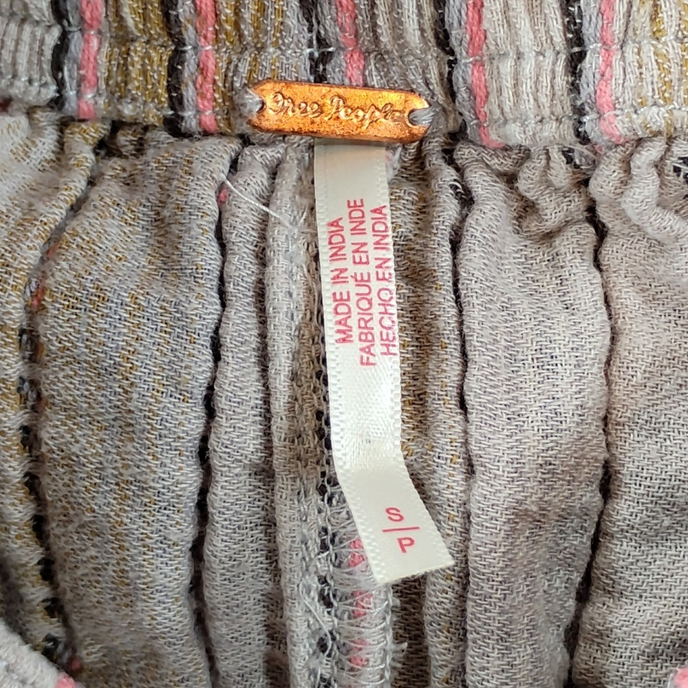 Free People Pants Womens Small Days End Cotton Striped Wide Leg Multi Color Boho - Picture 7 of 10